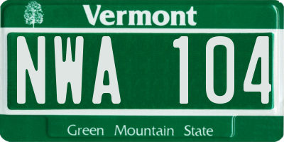 VT license plate NWA104