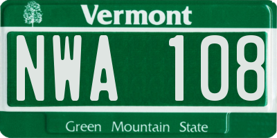VT license plate NWA108