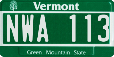 VT license plate NWA113