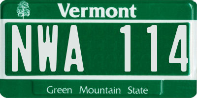 VT license plate NWA114