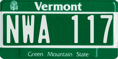 VT license plate NWA117