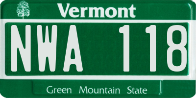 VT license plate NWA118