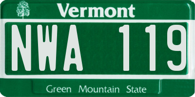 VT license plate NWA119