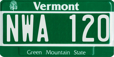 VT license plate NWA120