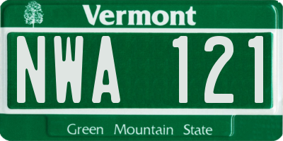 VT license plate NWA121