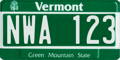 VT license plate NWA123