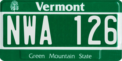 VT license plate NWA126
