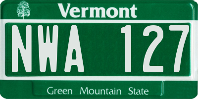 VT license plate NWA127