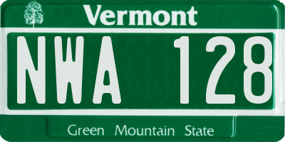 VT license plate NWA128