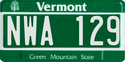 VT license plate NWA129