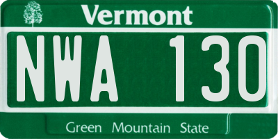 VT license plate NWA130