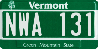 VT license plate NWA131
