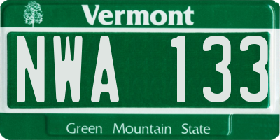 VT license plate NWA133
