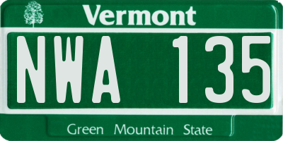 VT license plate NWA135