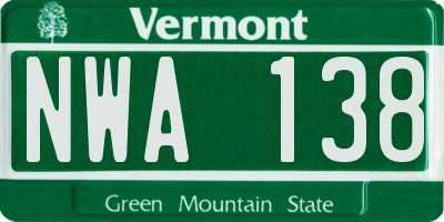 VT license plate NWA138