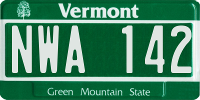 VT license plate NWA142