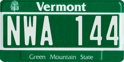 VT license plate NWA144