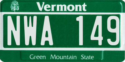VT license plate NWA149