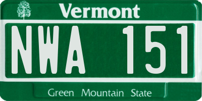 VT license plate NWA151