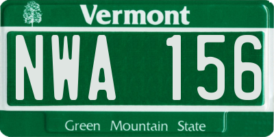 VT license plate NWA156