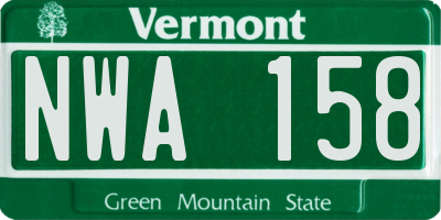 VT license plate NWA158