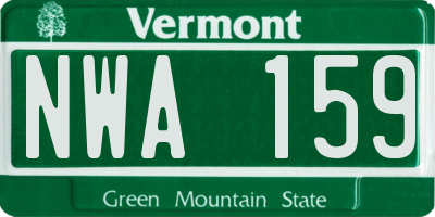 VT license plate NWA159