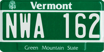 VT license plate NWA162
