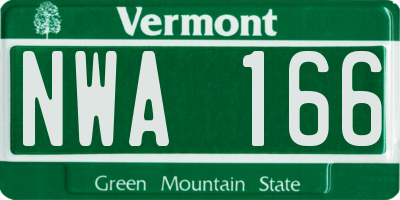 VT license plate NWA166