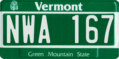 VT license plate NWA167