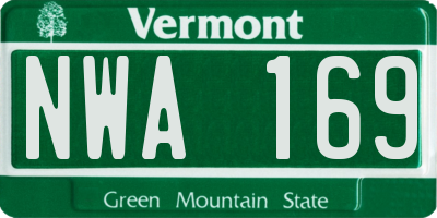 VT license plate NWA169