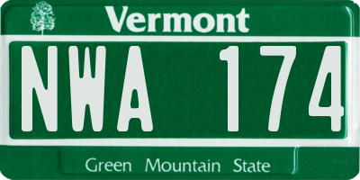 VT license plate NWA174