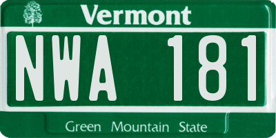 VT license plate NWA181