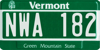 VT license plate NWA182