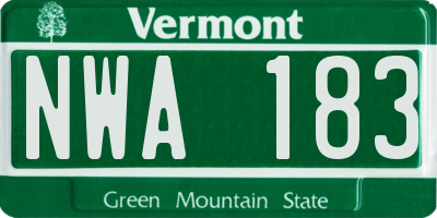 VT license plate NWA183