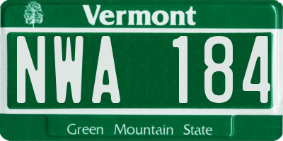 VT license plate NWA184