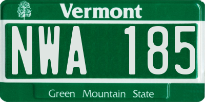 VT license plate NWA185