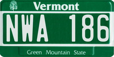 VT license plate NWA186