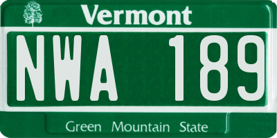 VT license plate NWA189