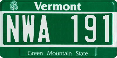 VT license plate NWA191