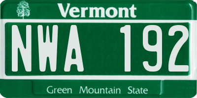 VT license plate NWA192