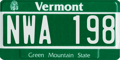 VT license plate NWA198