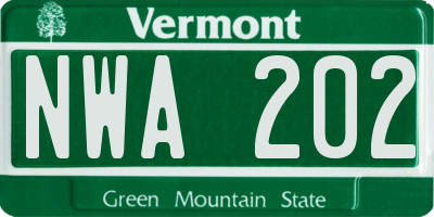 VT license plate NWA202
