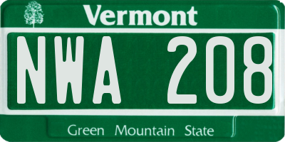 VT license plate NWA208