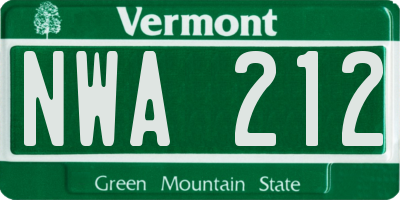 VT license plate NWA212