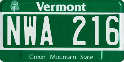 VT license plate NWA216