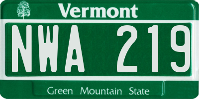 VT license plate NWA219
