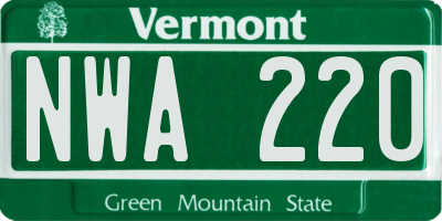 VT license plate NWA220