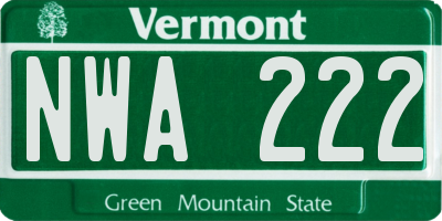 VT license plate NWA222