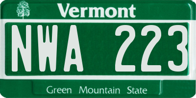 VT license plate NWA223