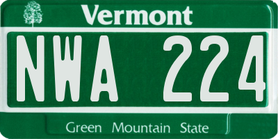 VT license plate NWA224